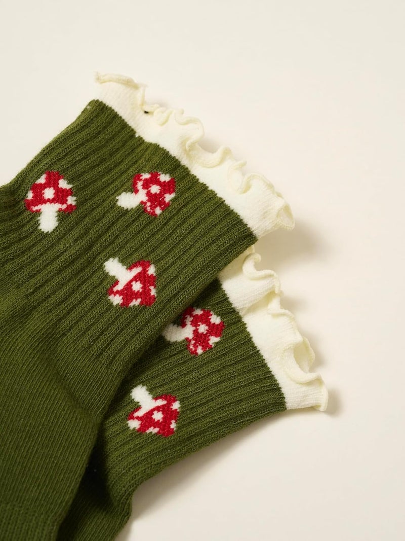 Shapes Studio Crew Half Calf Grip Socks, Cutest Fruits Pilates Socks, Ruffle socks, Non-Slip, Barre Yoga Fitness - Image 3
